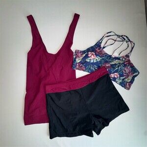 Holipick Tankini Swimsuit Set Womens XL Maroon Floral Strappy Boyshorts